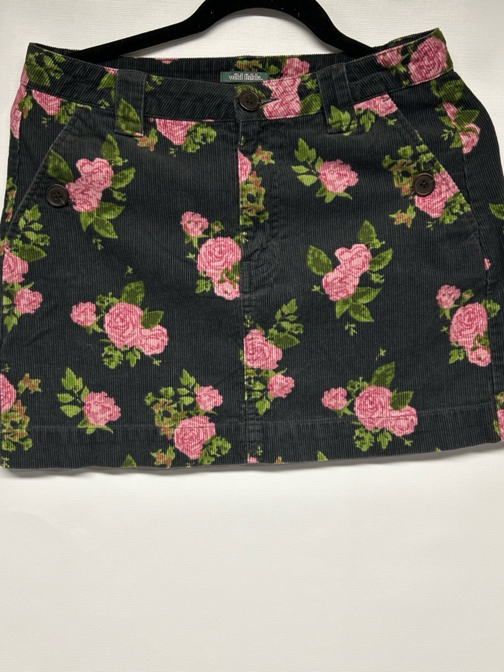 wild fable Charcoal Corduroy Mini Skirt with Pink & Green Floral Print